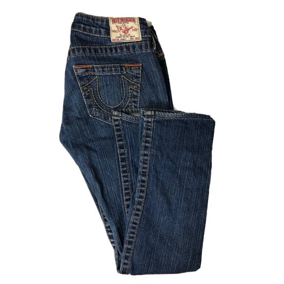 True Religion World Tour Johnny Womens 26x30 Blue Denim Jeans Straight Leg - Picture 1 of 8